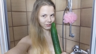 TINY 18yo SKINNY TEEN FUCKED CUCUMBER! BIG CLIT Small Tits
